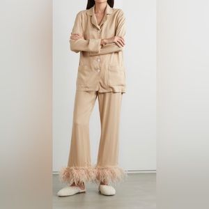 Beige SLEEPER pajama feather trimmed pants. Sz Large. BRAND NEW w tags attach.